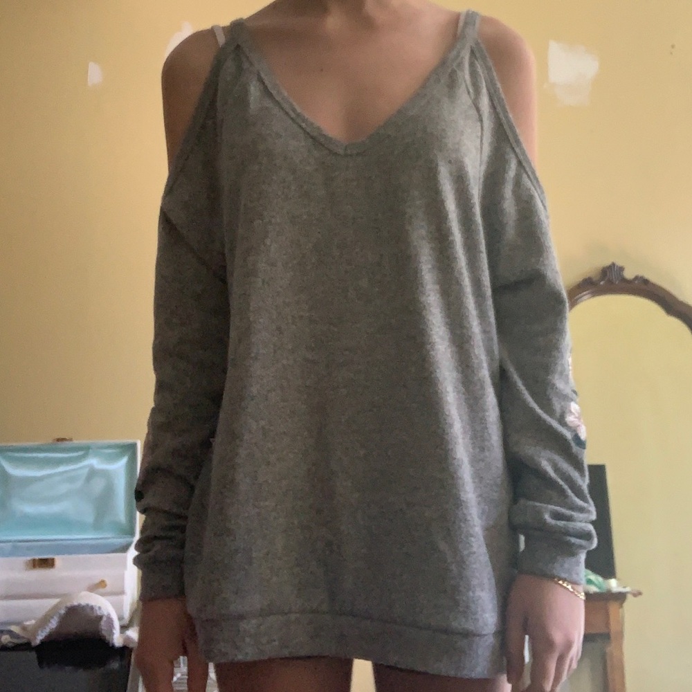 Grey Sweater w/ Floral Details